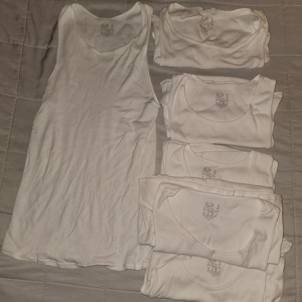 Fruit of the Loom Men's White Ribbed Cotton Tank Undershirts - Pack of 7